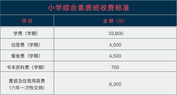 武漢海淀外國語實驗學校國際小學（綜合素質(zhì)班）收費標準
