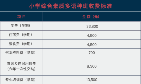武漢海淀外國語實(shí)驗(yàn)學(xué)校國際小學(xué)（綜合素質(zhì)多語種班）收費(fèi)標(biāo)準(zhǔn)
