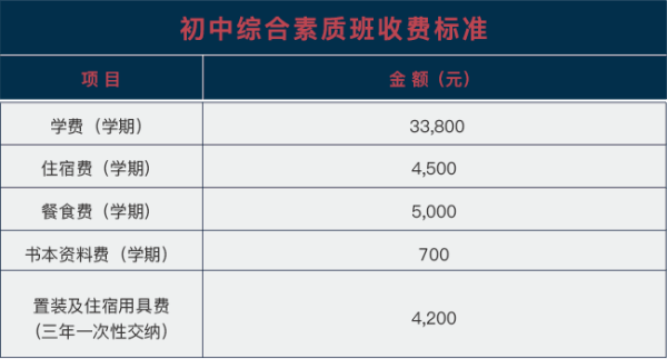 武漢海淀外國語實驗學(xué)校國際初中（綜合素質(zhì)班）收費標(biāo)準(zhǔn)